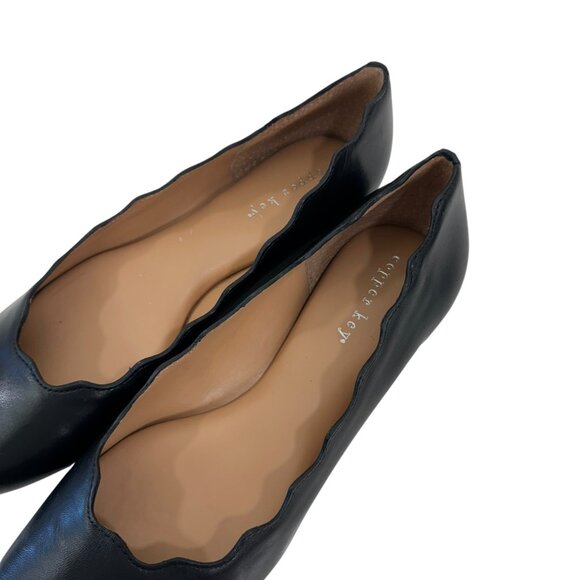 Copper Key Women Black Smooth Lovely Leather Scalloped Ballet Flats Size 8 - Picture 7 of 16
